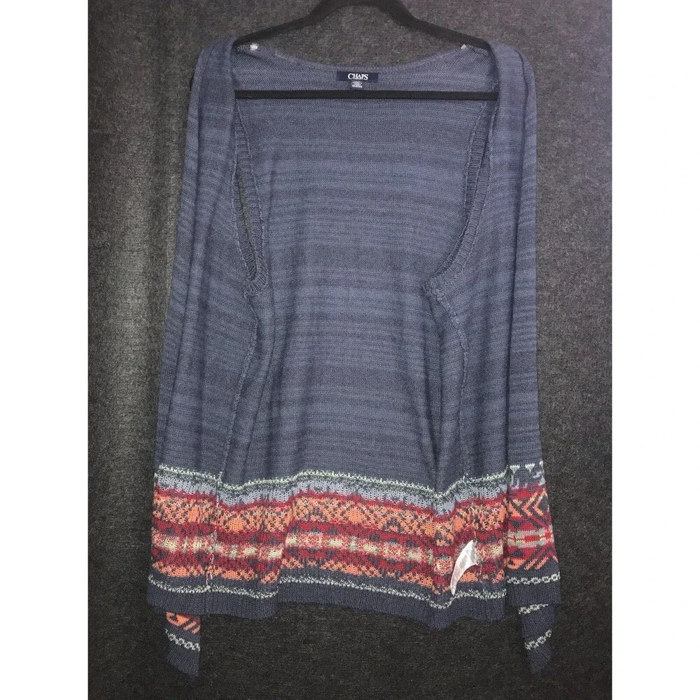 Chaps Denim Knit Vest Blue Aztec Southwestern Colorful Trim Women’s Size Large - Picture 8 of 11